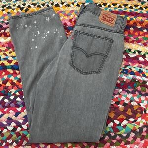Levi’s Gray Low Pro Straight Splatter Distressed Zip Fly Denim Jeans